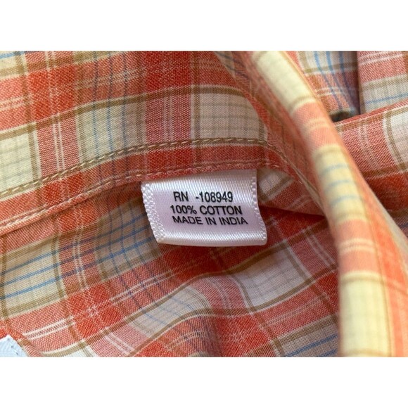 ALEX CANNON Men's Long Sleeve Button Down Plaid Shirt Orange White Large - Picture 5 of 6